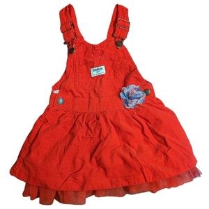 OshKosh B'gosh Vestbak Girls 3T Red Corduroy Overall Jumper Dress Tulle Plaid